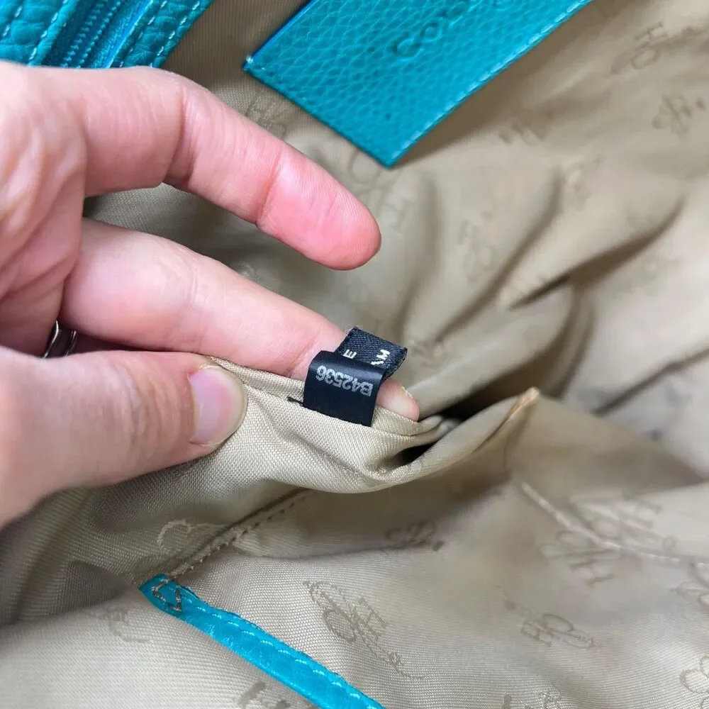 Cole Haan Pebbled Leather North South Large Tote Shoulder Bag Turquoise